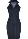 Trendyol Navy Blue Striped Bodycone/Crap Polo Neck Mini Knitted Midi Dress