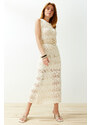 Trendyol Stone Maxi Knitwear Lined Openwork/Pierced Dress