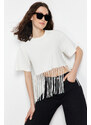 Trendyol Ecru 100% Cotton Tassel Detailed Knitted T-Shirt