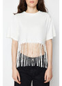 Trendyol Ecru 100% Cotton Tassel Detailed Knitted T-Shirt