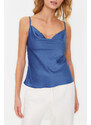 Trendyol Saxe Blue Collar Stone Accessory Satin Blouse