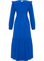 Trendyol Blue Belted Shoulder Ruffled Skirt Flounced Lined Viscose Mixed Woven Dress