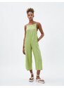 Koton Wide Leg Jumpsuit with Straps Square Collar, Pockets Linen Blend.