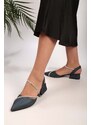 Shoeberry Women's Tue Navy Blue Satin with Stones Heeled Shoes