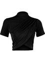 Trendyol Black High Neck Short Sleeve Draped Crop Blouse Knitted Blouse