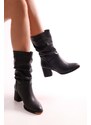 Shoeberry Women's Nollie Black Heels & Ankle Boots, Black Skin.