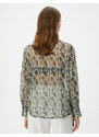 Koton Chiffon Blouse Long Sleeve Snakeskin Patterned Frilly