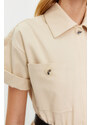 Trendyol Light Beige Shirt Collar Pocket Detailed Belted Woven Overalls
