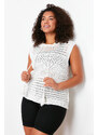 Trendyol Curve Cream Openwork Hooded Knitwear Blouse