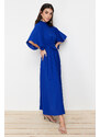 Trendyol Saxe Blue Belted Half Sleeve Woven Dress