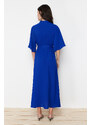 Trendyol Saxe Blue Belted Half Sleeve Woven Dress