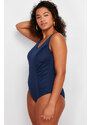 Trendyol Curve Navy Blue Deep V Knitted Swimsuit with Recovery Effect