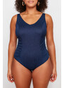 Trendyol Curve Navy Blue Deep V Knitted Swimsuit with Recovery Effect