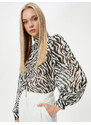 Koton Chiffon Blouse Leopard Patterned High Neck Balloon Sleeves