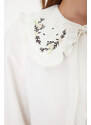 Trendyol Ecru Collar Embroidered Half Pat Linen Look Woven Dress