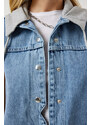 Happiness İstanbul Women's Light Blue Hooded Boyfriend Denim Vest