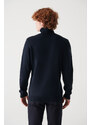 Avva Men's Navy Blue Full Turtleneck Front Textured Cotton Standard Fit Regular Cut Knitwear Sweater