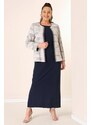 By Saygı Sleeveless Long Dress Stone Detailed Jacquard Plus Size Lined 2-Piece Suit