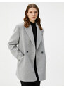 Koton Double Breasted Coat Buttoned Pocket Detailed