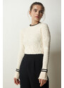 Happiness İstanbul Women's Cream Ribbed Knitwear Blouse