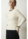 Happiness İstanbul Women's Cream Ribbed Knitwear Blouse