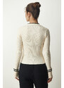 Happiness İstanbul Women's Cream Ribbed Knitwear Blouse