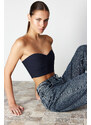 Trendyol Navy Blue Strapless Bodice Crop Woven Blouse