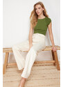 Trendyol Khaki Viscose/Soft Fabric Moon Sleeve Fitted Stretchy Knitted Blouse