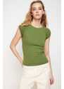 Trendyol Khaki Viscose/Soft Fabric Moon Sleeve Fitted Stretchy Knitted Blouse