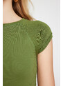 Trendyol Khaki Viscose/Soft Fabric Moon Sleeve Fitted Stretchy Knitted Blouse