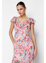 Trendyol Pink Floral Ruffle Chiffon Lined Maxi Woven Dress