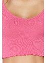 Trendyol Pink Pool Collar Baby Overlock Detailed Crop Ribbed Stretchy Knitted Blouse