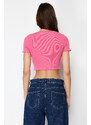 Trendyol Pink Pool Collar Baby Overlock Detailed Crop Ribbed Stretchy Knitted Blouse