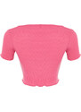 Trendyol Pink Pool Collar Baby Overlock Detailed Crop Ribbed Stretchy Knitted Blouse