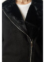 Dámský nubukový kabát Happiness İstanbul Black Shearling