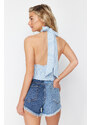 Trendyol Blue Striped Crop Woven Cross-Purchase See-through See-through Blouse