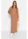 Trendyol Camel Neck Zippered Rib Knitwear Dress