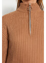 Trendyol Camel Neck Zippered Rib Knitwear Dress