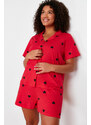 Trendyol Curve Red Heart Pattern Knitted Pajamas Set