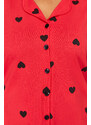 Trendyol Curve Red Heart Pattern Knitted Pajamas Set