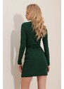 Trend Alaçatı Stili Women's Emerald Green Stand Up Collar Draped Sandy Dress