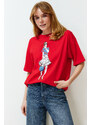 Trendyol Red Printed Relaxed Crew Neck Knitted T-Shirt