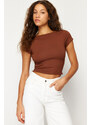 Trendyol Brown Decollete Crop Cotton Stretchy Knitted Blouse