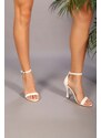 Shoeberry Women's Greka Single Strap White Skin Heeled Shoes