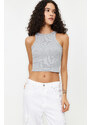 Trendyol Gray Melange Crop Fitted Halter Neck Cotton Stretchy Knitted Undershirt
