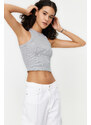 Trendyol Gray Melange Crop Fitted Halter Neck Cotton Stretchy Knitted Undershirt