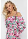 Trendyol Floral Pattern Mini Woven Ruffled Beach Dress