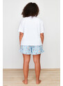 Trendyol Curve Blue Printed Knitted Pajamas Set