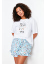 Trendyol Curve Blue Printed Knitted Pajamas Set