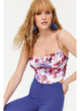 Trendyol Multi Color Floral Pattern Corset Detail Tulle Blouse